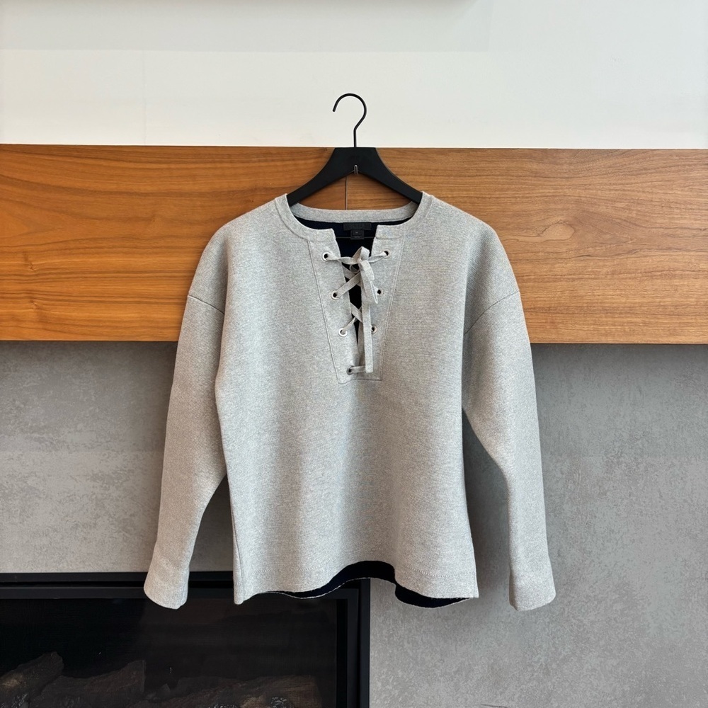 J.CREW COLLECTION BONDED LACE-UP MERINO WOOL SWEATER, SIZE M